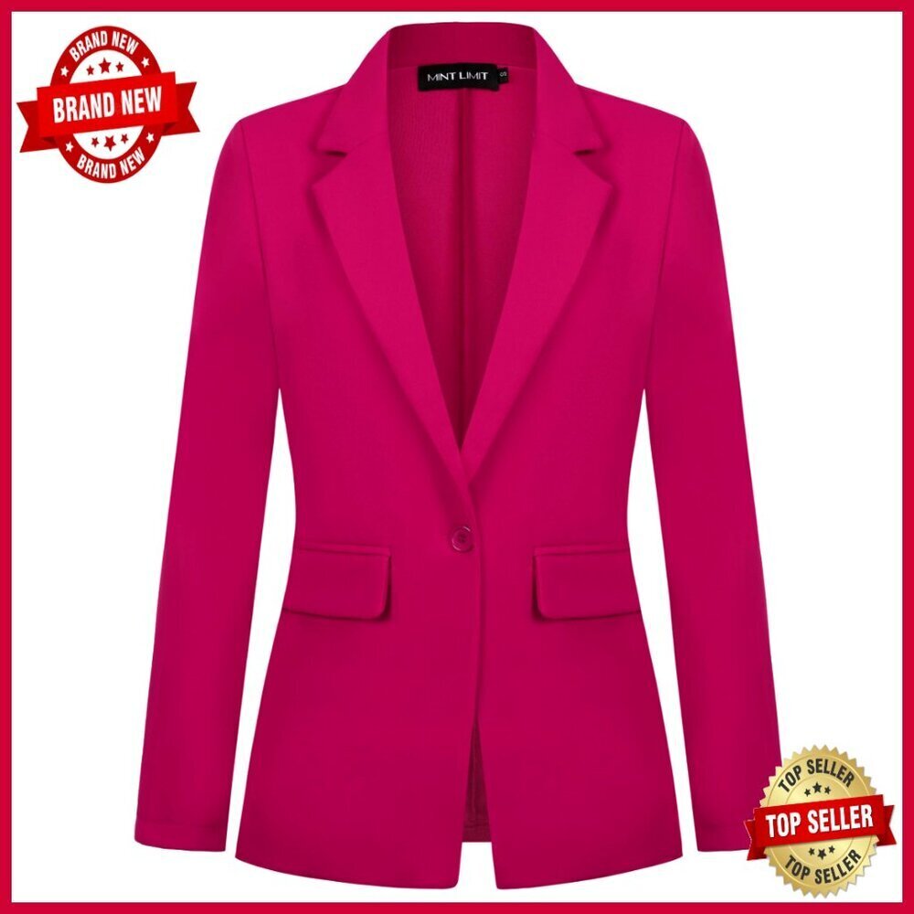 Women's Classic Blazer Notched Lapel One Button Jacket Long Sleeve Pockets